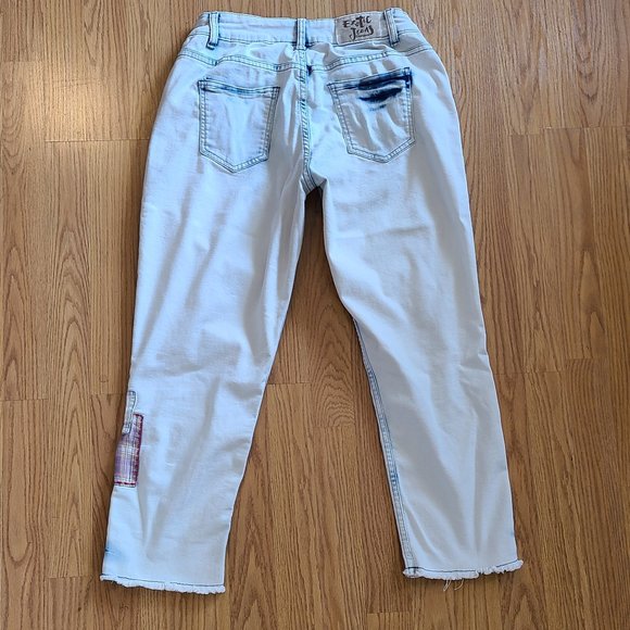 DESIGUAL EXOTIC JEANS 6 bleached patched stitched stretch denim cropped sz 30 - Picture 6 of 9